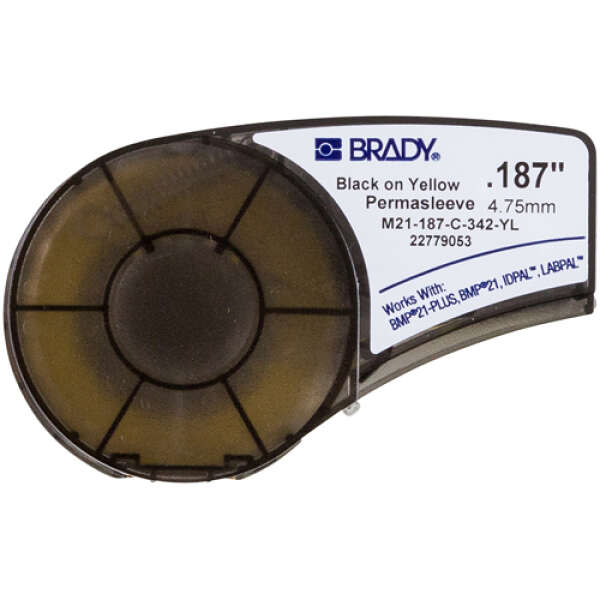 Brady M21-187-C-342-YL - лента с термоусадочной трубкой, 8.5mm/2.10m (d3.8mm) (черный на желтом)